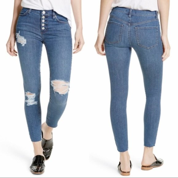 Free People Denim - Free People Reagan Mid Rise Raw Cropped Jeans S 30